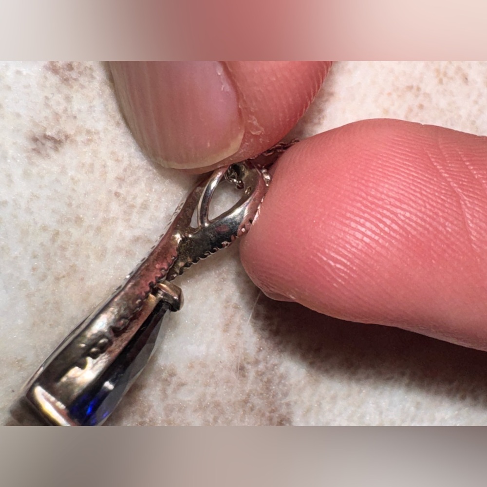 Elegant Blue Teardrop Silver925 (M marking) Pendant Necklace - Picture 5 of 15